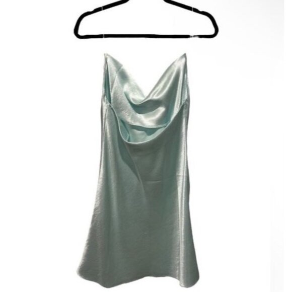Priceless Heaven Mint Cowl Neck Satin Mini Slip Dress - Picture 5 of 13